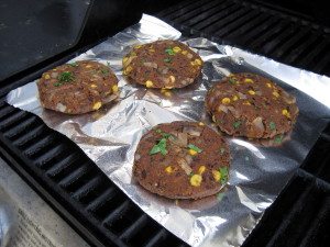 grilling veggie burgers at a bbq