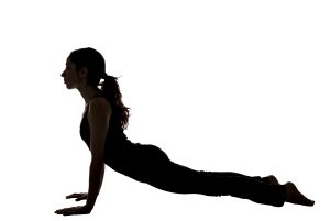 Sexy Fit Vegan Woman In Upward Facing Dog Pose In Yoga, Silhouette View