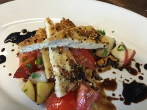 Sesame Crusted Tofu - Peach & Tomato Salad
