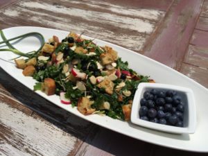Mixed Kale Salad with Rosemary Ciabatta Croutons and Lemon Poppy Vinaigrette