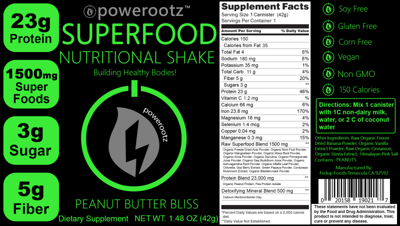 Powerootz Nutritional Label